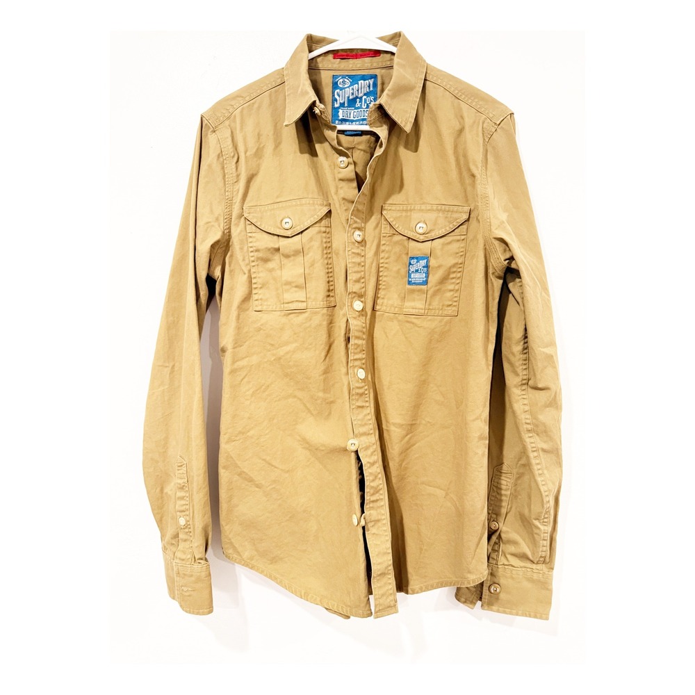 Superdry & Co Dry Goods Mens Medium Khaki Tan Long Sleeve Button Down Shirt